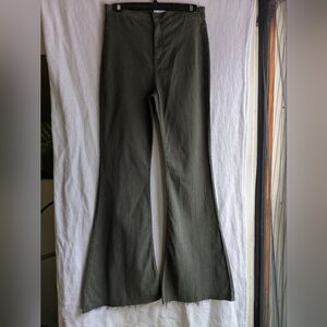 Cello Women's Muted Dark Olive High Waisted Flared Hem Pants. US 11